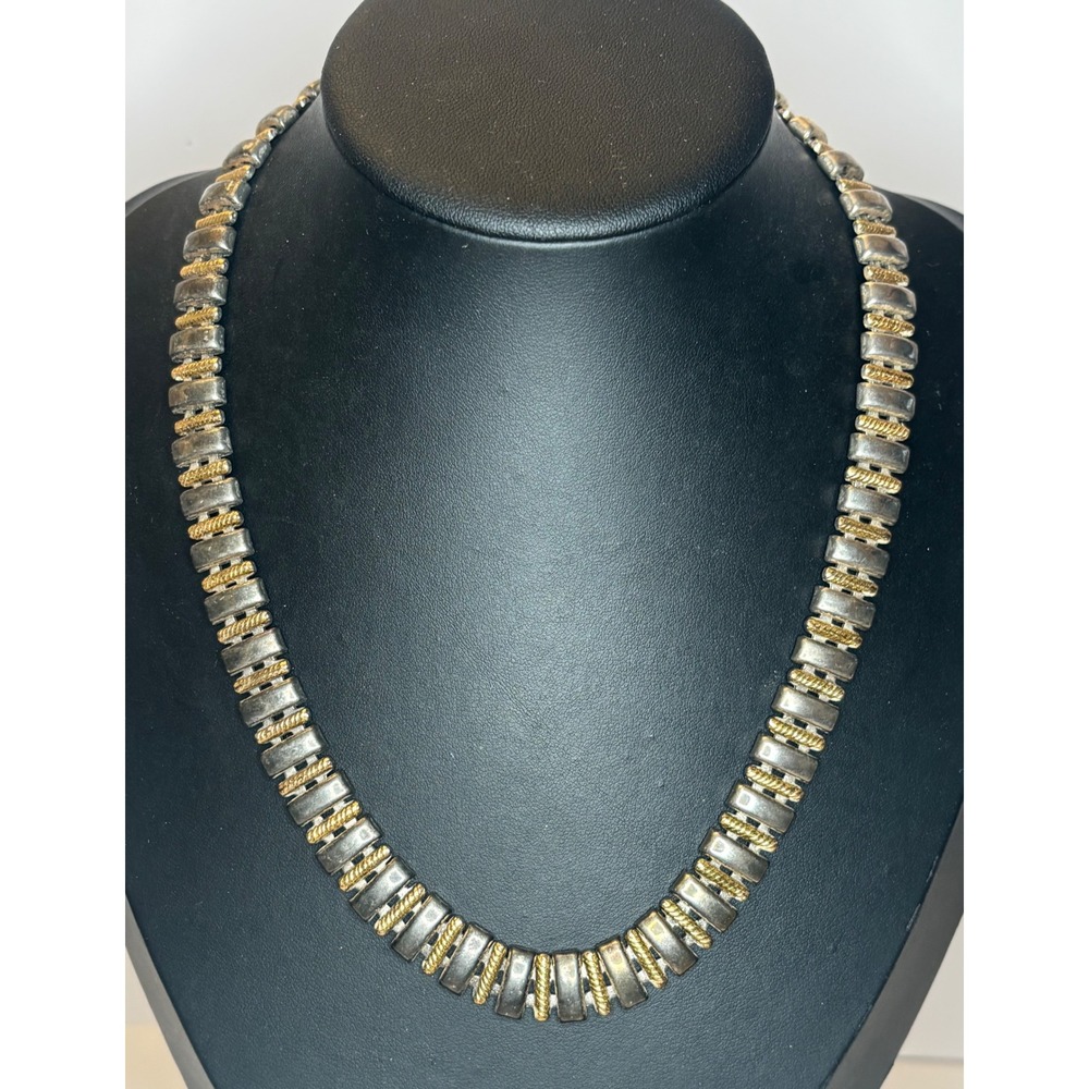 Vintage 1980s Napier Mixed Metal Two-Tone Articulated Link Necklace Tarnished
